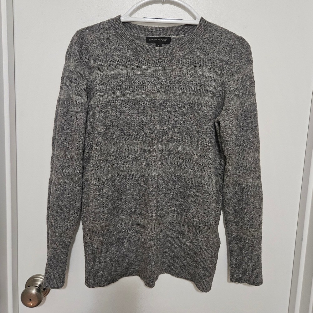 Banana Republic Gray Merino Wool Blend Textured Stripe Crew Neck Sweater Large